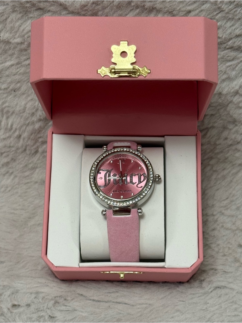 Juicy Couture Pink Crystal-Bezel Women's Watch with Pink Suede Strap